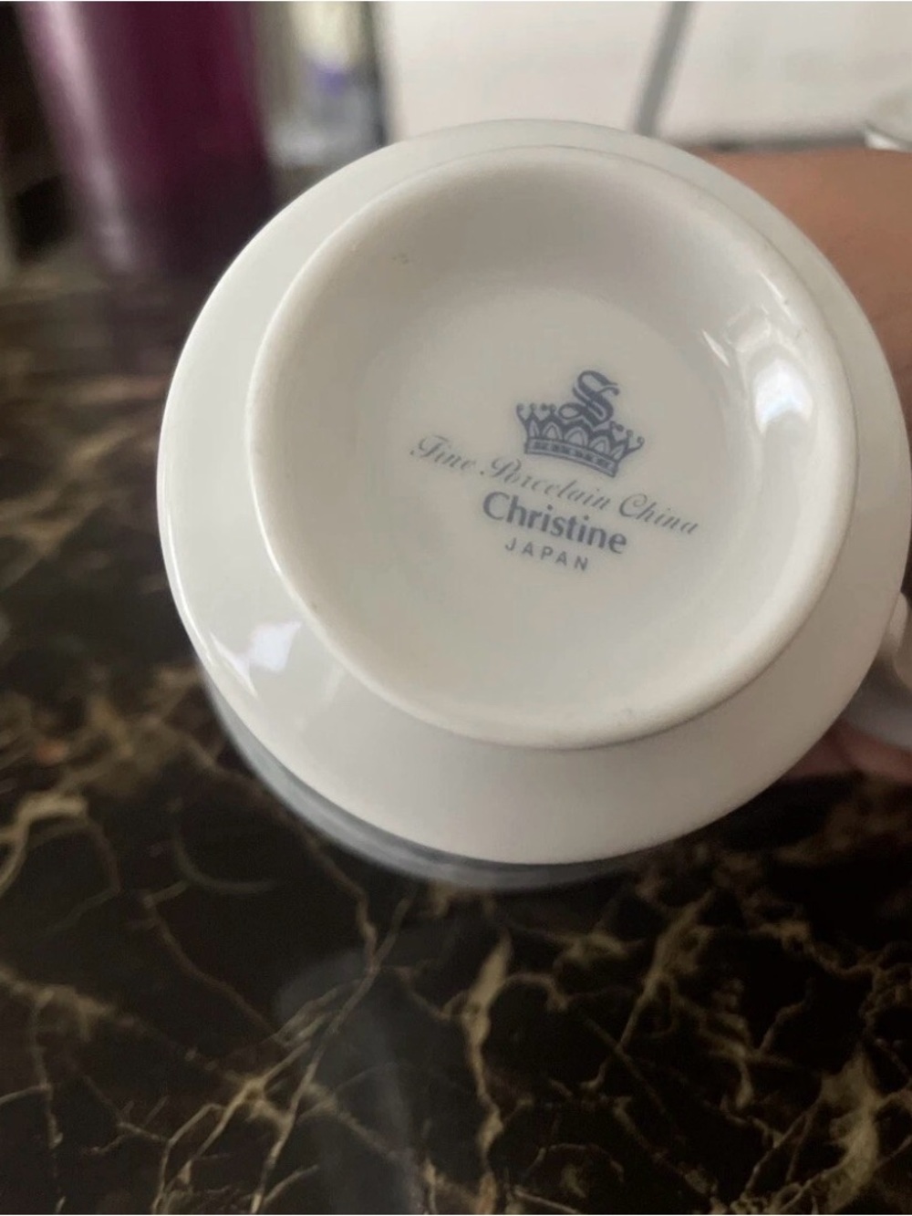 Christine Fine Porcelain China Teacup - White with Blue Mark
